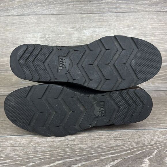 Sorel Major Moto Black Leather Women’s Sz 8 Waterproof Red Plaid Fold-Over Boots - Picture 8 of 14